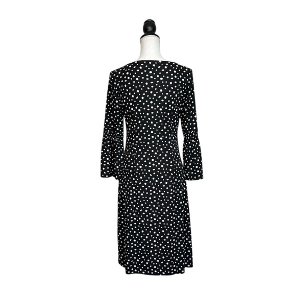 Talbots L Black Bell Sleeve Jersey Dress Dandelion Dot Print Work - Picture 2 of 5